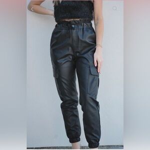 KANCAN High Rise Faux Leather Womens Pants Joggers Size M Black Party Country